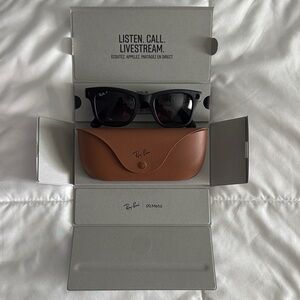 Ray-Ban Meta Black Sunglasses with Brown Charging Case - Never Used